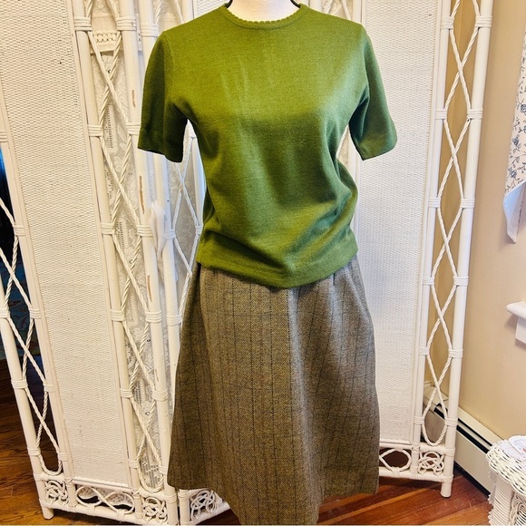 Vintage 70s Wool A-Line Skirt: Tan Brown Menswear Check, Size Medium - Picture 16 of 16